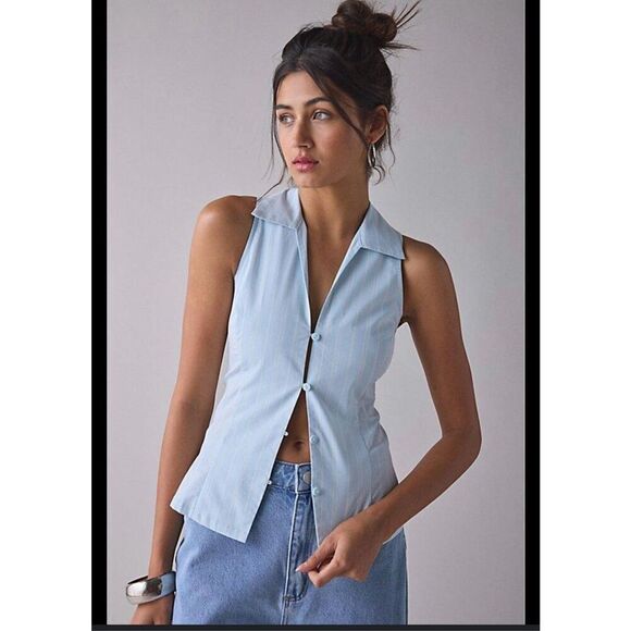 Urban Outfitters Tops - Urban Outfitters Blue and White Stripe Party Girl Sleeveless Top XS